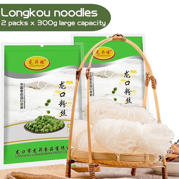 21.16oz Glass Noodles Stir fried dishes,cold mixed hot pot-Authentic Longkou Glass Noodles for Cuisine,vermicelli rice noodles(600g) 