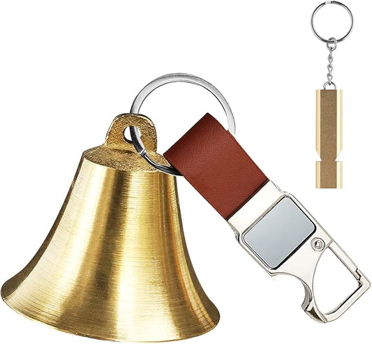 Pacify 2" Loud Bear Bell with Whistle for Hiking, 3 in 1 Solid Brass Bear Bells with Emergency Whistle and Carabiner for Survival, Hiking, Camping, Fishing, Biking