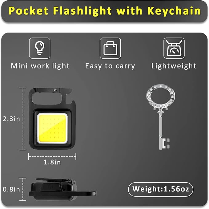 MAKDAK COB Rechargeable Keychain Flashlight 4Pack, High Lumen Super Bright LED Work Light with Magnet,Clip,Bottle Opener for Dog Walking,Car Repair, Emergency,Camping,EDC