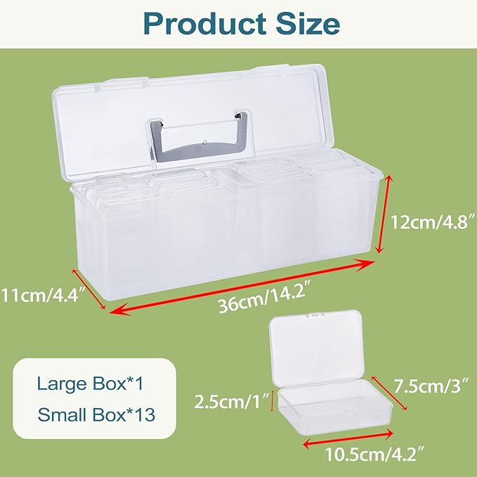 OwnMy 1+13 Plastic Trading Card Storage Box Holds 900+ Cards, Portable Large Sports Card Storage Case Organizer Boxes for Baseball Football MTG TCG Cards