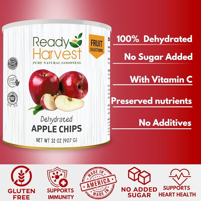Ready Harvest Dehydrated Food - Apple Slices | Emergency Food | Camping & Survival Kits | #10 Can | 30-Year Shelf Life | Cans Filled to the Top