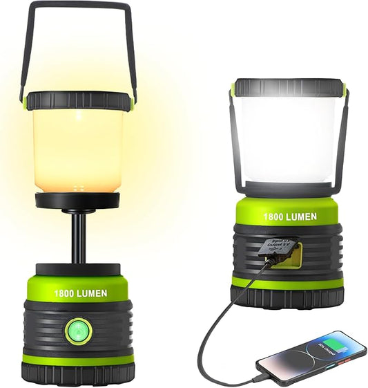 LED Camping Lantern Rechargeable Telescopic Camping Light,1800LM, 4400mAh IPX5 Waterproof Tent Lights, 4 Light Modes, Portable Dimmable Flashlight for Power Outages, Emergency, Hiking, USB C