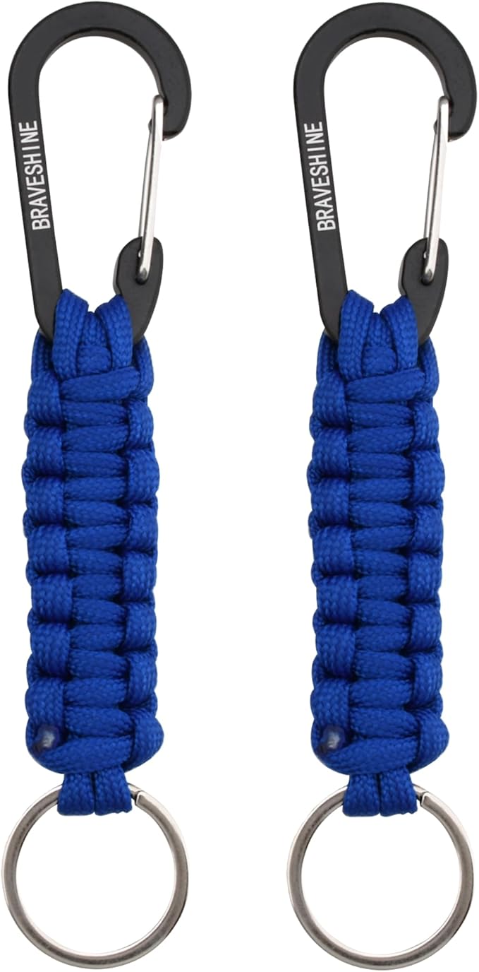 BRAVESHINE Paracord Keychain Carabiner Clip, D Ring Lanyard Hanger Stroller Hook for Water Bottle, Key, Backpacks, Men, Women