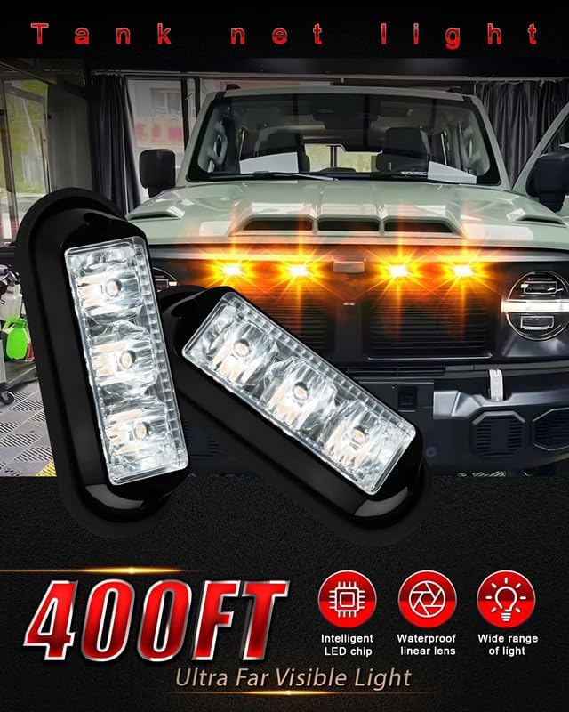 YM E-Bright 2-Pack Amber/Yellow 3 LED Car Flashlight DRL Truck Emergency Strobe Flash Warning Light DC 12-24V