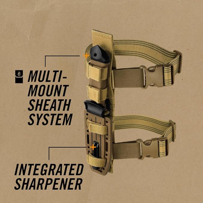 Gerber Gear LMF II Infantry Survival Knife, Military Grade Tactical Fixed Blade with Serrated Edge, Shock Absorbing Handle, Molle Sheath and Sharpener, Coyote Brown