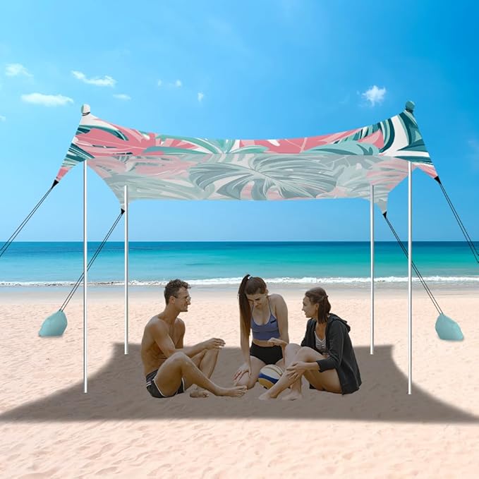 YUKIHOME Beach Tent Sun Shade Canopy Tent, UPF 50+ Camping Beach Sun Shelter 10 x 10ft 4 Pole, Lightweight, Easy Set Up and Carry
