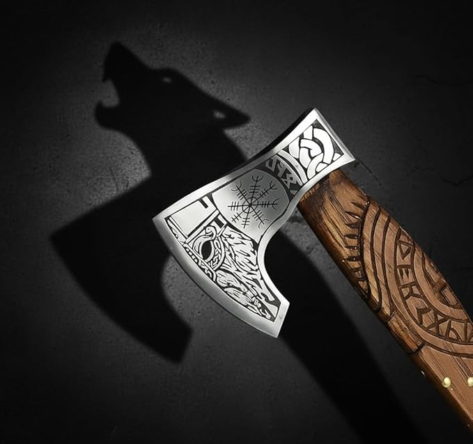 Viking Axe Forged High Carbon Steel Viking Axe | Balanced Ax | Odin Norse Bearded Axe | Camping Hatchet Axe | Sheath Included Handcrafted Ash Wood Shaft | Viking Gifts for Men