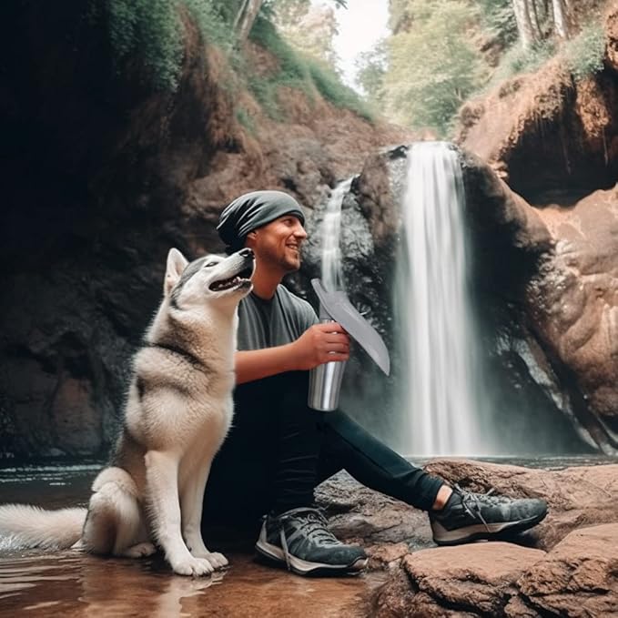 27 OZ Dog Water Bottle Portable Stainless Steel Convenient Pet Water Dispenser, Leak Proof Puppy Travel Water Bowl for Dog Outdoor Walking, Hiking, Perfect Size for All Dog Breeds, Grey
