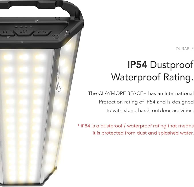 CLAYMORE 3 FACE+ (Large) - Rechargeable LED Area Light for Outdoors, Camping, Tent, Work, Industrial, Emergency Use, Waterproof, Portable, Power Bank Function, Up to 78 Hours Battery Life