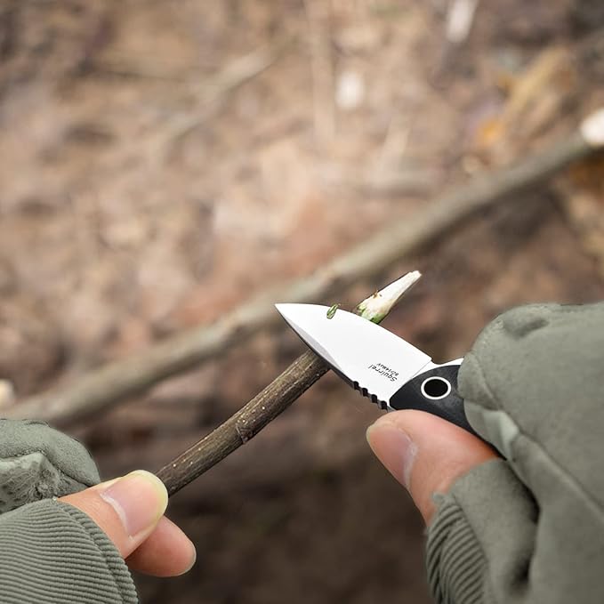 TONIFE Neck Knife Mini Outdoor Survival Fixed Blade Knife, EDC High Hardness Sharp Blade 1.7'' Portable Neck with Kydex Sheath and Ball Chain (black)