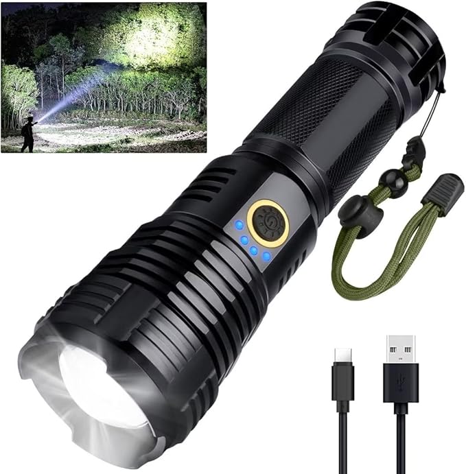 BengMxj Rechargeable LED Flashlights High Lumens Tactical Flashlight with Zoomable Super Bright Waterproof Flashlights for Emergencies,Camping,Hiking,Home
