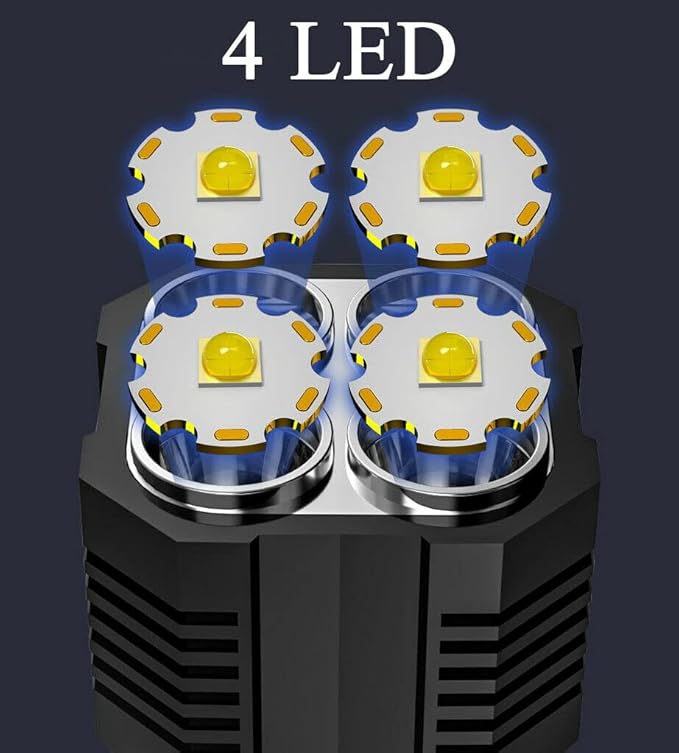 LED Flashlight USB Rechargeable, High Lumens Tactical Light with Sidelight, 4X LED, Zoomable, Handheld Super Brightest Flashlights, Portable Torch for Outdoor Camping Home Emergency Lantern