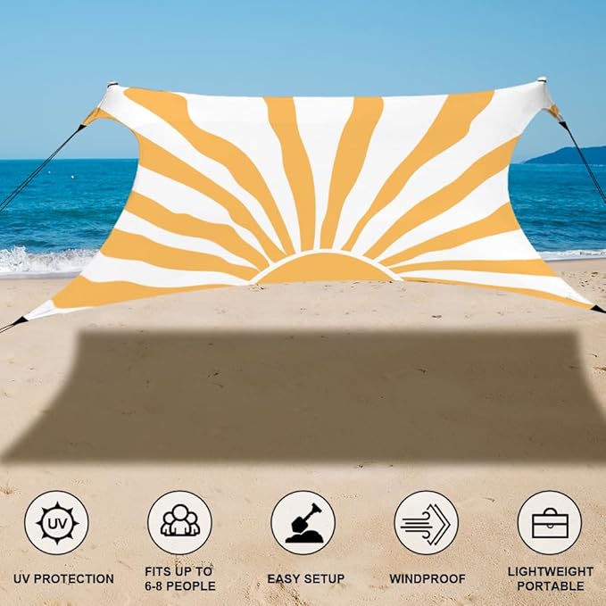 YUKIHOME Beach Tent Sun Shade Canopy Tent, UPF 50+ Camping Beach Sun Shelter 7 x 7ft 2 Pole, Lightweight, Easy Set Up and Carry