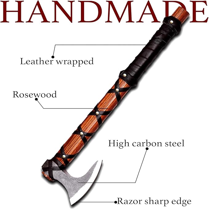 Viking Axe of Ragnar Lothbrok Norse Viking Axe Sharp Blade Hunting Axe High Carbon Steel Blade with Rose Wood Handle Camping Axe Viking Hatchet Gift for Dad
