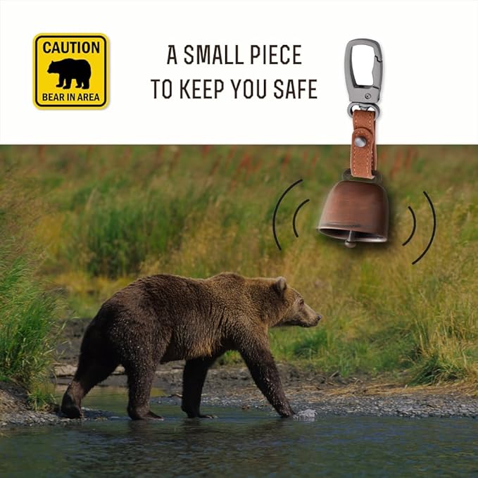 Loud Bear Bell with Silencer for Hikers, Bronze Colored Bear Bells with Emergency Whistle and Key-Chain Carabiner Set for Survival, Hiking, Trekking, Biking, Fishing, Climbing