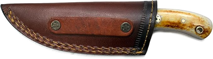 Titan International Knives Handmade Carbon 1080 Steel | Fixed Blade Color Coated Hand Pounded Hunting and Skinning Knife | Burnt Bone Handle Perfect for Hunting and Camping with Leather Sheath