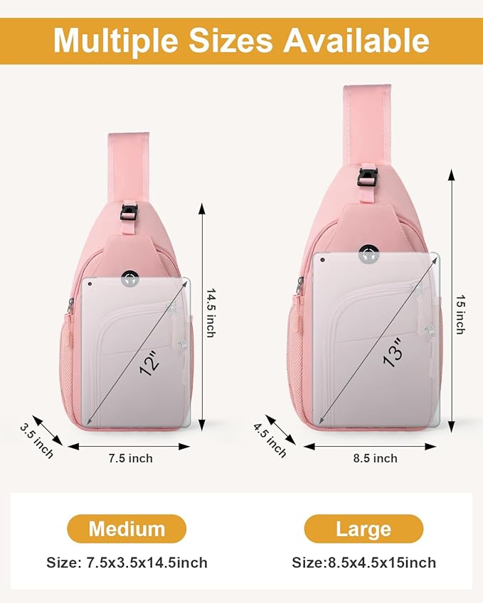 Crossbody Bags for Women Man Waterproof Sling Bag Backpack Trendy Casual Cross Body Bag with Convertible Shoulder Strap Chest Bag for Camping Hiking Travel Essentials (Pink, Large)