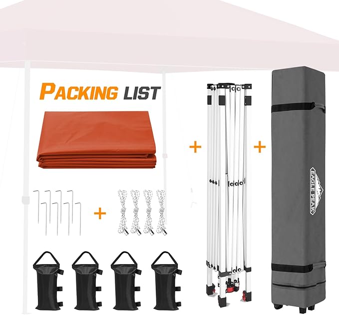 EAGLE PEAK Pop Up Canopy Tent with Wheeled Carry Bag, 8 Stakes, 4 Ropes, 4 Weight Bags, Easy Set Up Tent Canopy, 10x10 ft, 100sqft of Shade, Brick Red