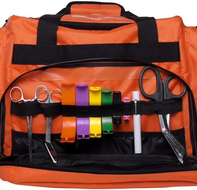 MFASCO Deluxe First Responder Medical Bag - Over 200 Emergency First Aid Supplies, Easy to Carry, Restock & Refill, Includes EMT Medical Items Large First Responder Bag, Assembled In USA, 24x13x9 inch