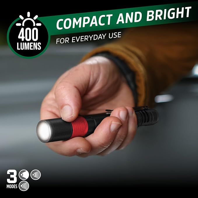 Energizer Rechargeable Penlight, 400 Lumens, IPX4 Water-Resistant, Lightweight Metal Compact Flashlight, Best Indoor and Outdoor Rechargeable Flashlight, Micro-USB Charging Cable