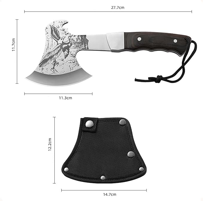 Camping Axe, 11" Full Tang Small Axe Camp Hatchet with Nylon Sheath, Survival Hatchet with Wood Handle