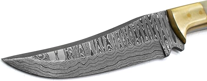 Titan International Knives 8" Perfect Hunting & Skinning Damascus Steel Fixed Blade Knife | Handmade 1095 4340 Carbon Mix Hand Pounded | Camel Bone Grip ideal for Outdoor Camping includes Sheath