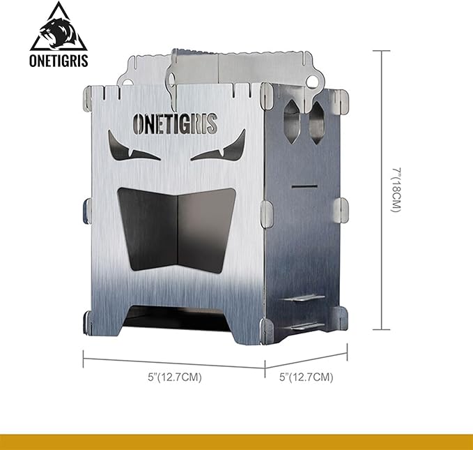 OneTigris Camping Backpacking Stove Portable Foldable Burning Wood Stove for Outdoor Hiking Picnic BBQ,Stainless Steel (Medium)