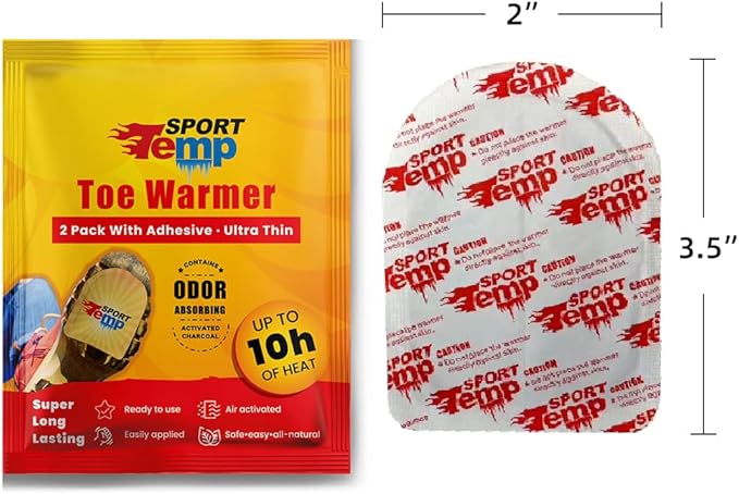 Toe Warmers - Up to 10 Hours of Heat, Easily Apply with Adhesive - Ultra Thin, Easy, All Natural - Air Activated, Odorless Hot Toe Warmers - Sport Temp