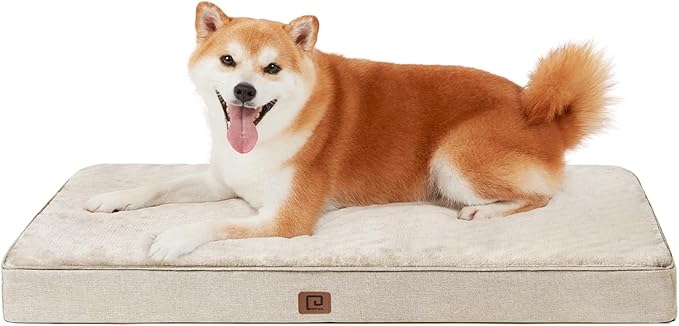 EHEYCIGA Waterproof Dog Bed Memory Foam 35x23, Orthopedic Dog Beds Mat for Large Dogs with Removable Cover, Beige