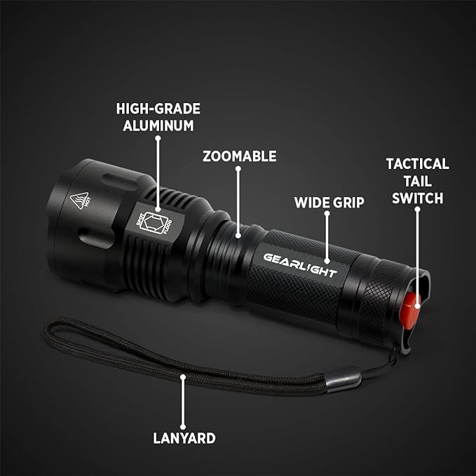 GearLight High-Powered LED Flashlight S1200 - Mid Size, Zoomable, Water Resistant, Handheld Light - High Lumen Camping, Outdoor, Emergency Flashlights - S1200-1 Pack, (Batteries Not Included)