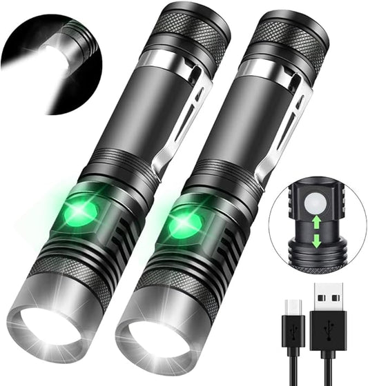 iToncs Rechargeable Flashlight, Pocket-Sized Torch with Super Bright High Lumens LED, Water Resistant, Zoomable, LED Tactical Flashlights with Clip, 4 Modes for Camping Hiking and Emergency(2 Pack)