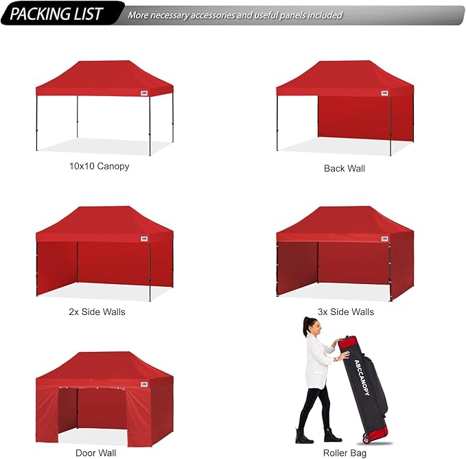 ABCCANOPY Heavy Duty Easy Pop up Canopy Tent with Sidewalls 10x15, Red
