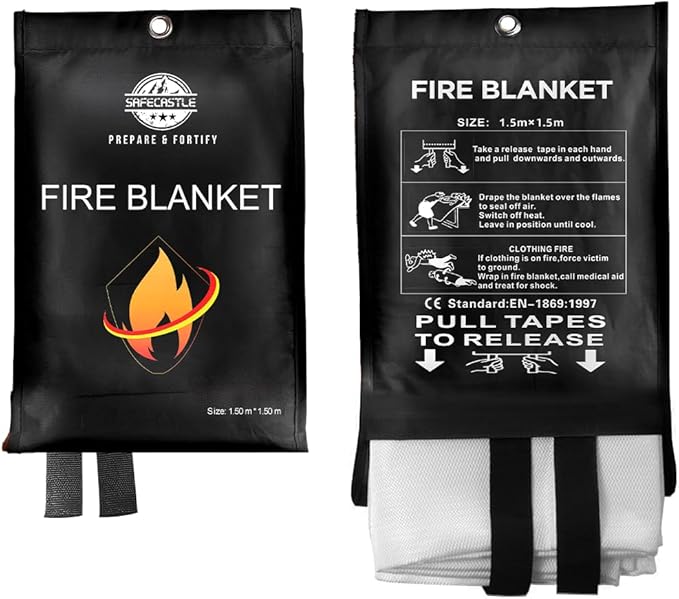 SAFECASTLE Emergency Fire Blanket 59"x59" Large Size, 1 Pack Fire Retardant Blanket with Fireproof Tabs for Home, Warehouse, Outdoor, Office, Car and Camping Fire Protection Survival Safety