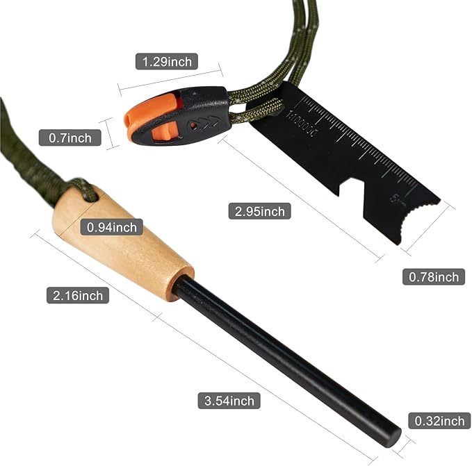 Fire Starter Survival Tool, 5/16" Ferro Rod with Paracord Lanyard, Multi-Tool Striker and Wooden Handle, Flint and Steel Fire Starter Kit for Your Hiking, Backpacking and Camping Essentials
