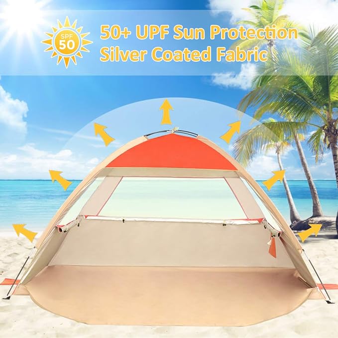 Gorich Beach Tent Sun Shelter for 3/4-5/6-7/8-10 Person with UPF 50ï¼?UV Protection, Lightweight & Easy Setup Beach Shade Canopy, Portable Beach Shade Tent Beach Cabana