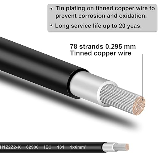 Solar Panel Wire - 200FT Black Tinned Copper Wire, 10AWG (6mm²) PV Wire Solar Extension Cable for Outdoor Automotive RV Boat Marine Solar Panel - Black (10AWG 200FT)