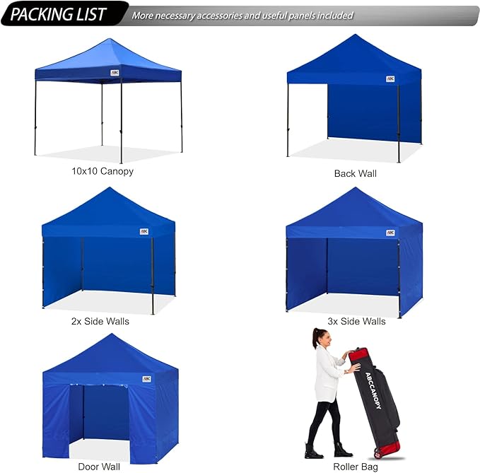 ABCCANOPY Heavy Duty Easy Pop up Canopy Tent with Sidewalls 10x10, Royal Blue