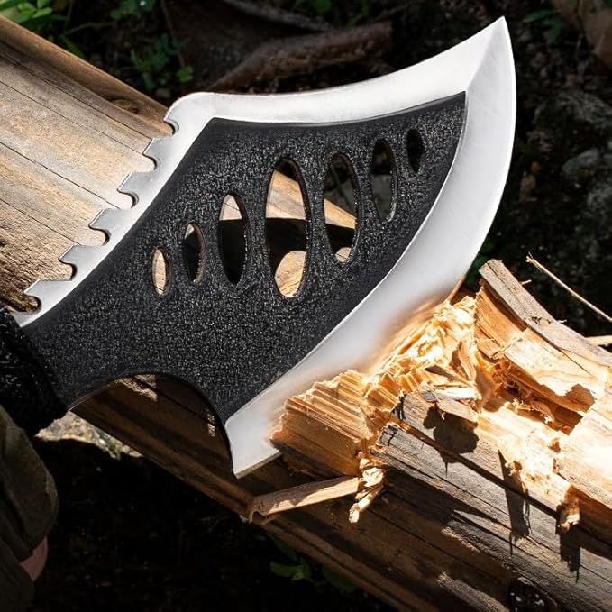 DOOM BLADE Camping Hatchet Axe with Nylon Sheath,Tomahawk Viking Forged High Carbon Steel,Portable Camping Axe for Outdoor Splitting Wood,Hunting (Double-Bit Axe + Hatchet + Fixed Blade Knife)