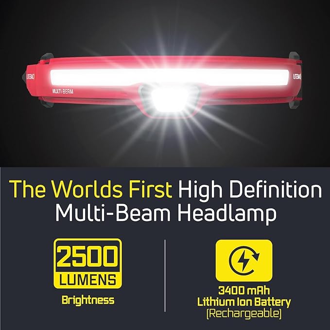 Liteband Bundle PRO PureHD 2500 Lumens LED Headlamp Rechargeable Battery Powered, Bright Head Lamp Flashlight, Hard Hat Light, Mechanic Lamps, Camping, Running, Best Rated for Forehead, Carbon