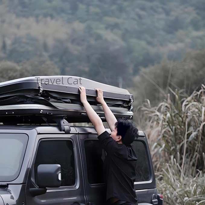 Travel Cat Rooftop Tent Hard Shell, Great View and Ventilation Tent for 2 Person Camping, Waterproof Windproof UV-Resistant Blackout Privacy 4 Season for Truck, Jeep, SUV, Van, Trailer