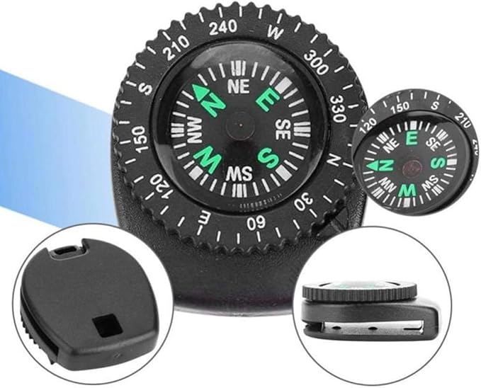 Mini Black Button Navigation Device - Compact Survival Compass for Hiking, Camping, Boating - Liquid-Filled Pocket Compass for Trekking, Wristband Navigation Tool, Essential Outdoor Gadget