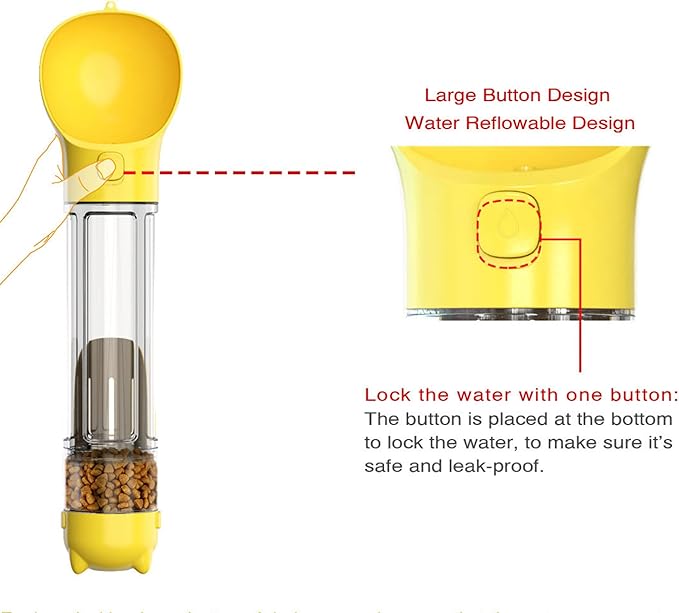 DoqiPaw Dog Travel Water Bottle Leak Proof No Spill Lead Leash Waterer Feeder Accessory Alternative to Dispenser Portable Pet Bowl Large Dogs(500ml) (Yellow)