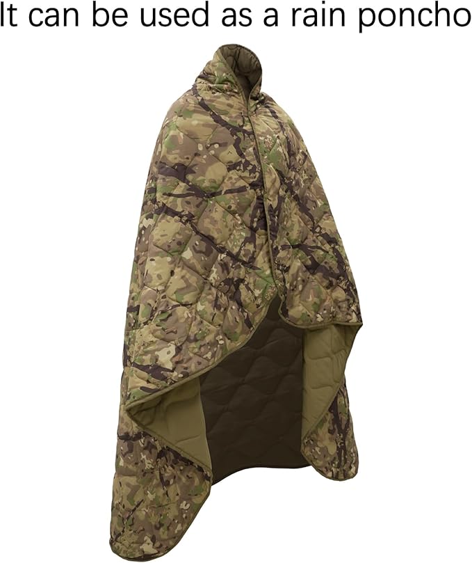 Poncho Liner Military Outdoor Camping Blanket for Travel, Beach, Grass, Picnic, Car Emergency, Outdoor, Survival