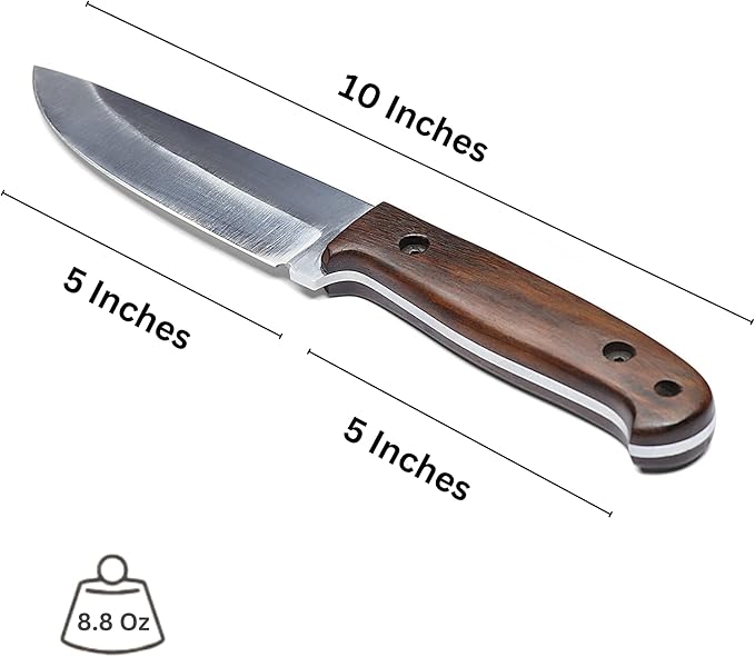 Handmade Bushcraft knife With Leather Sheath | Hunting Knife | Carbon Steel Knife for Hunters | Outdoor Knife With Wood Handle | 10 Inches Full Tang Survival Knife - Camping Knives | HUNT-08