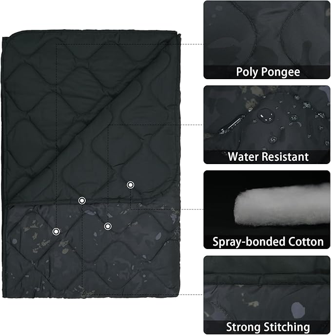 Poncho Liner Military Outdoor Camping Blanket for Travel, Beach, Grass, Picnic, Car Emergency, Outdoor, Survival