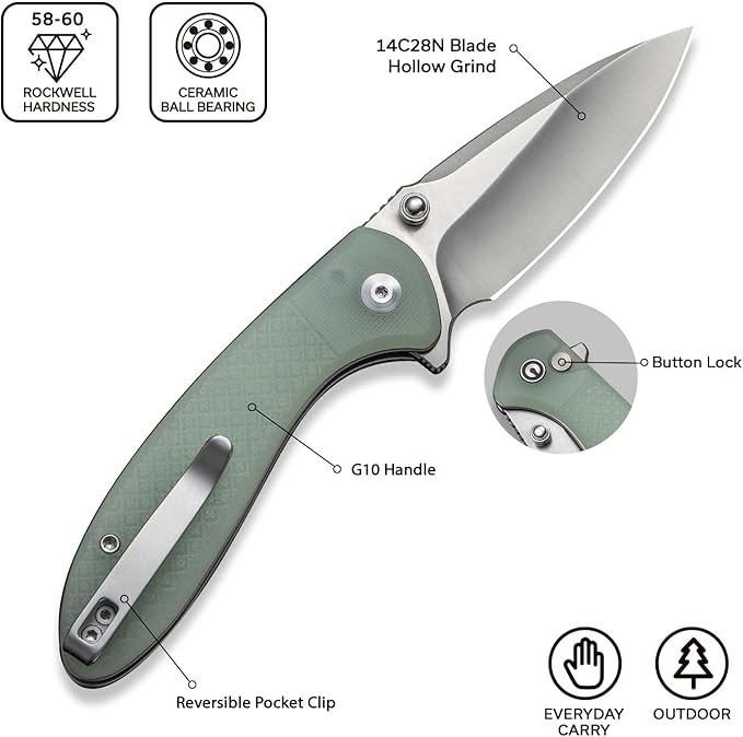 CIVIVI Faeger Pocket Folding Knife for EDC, 2.98" Swedish 14C28N Blade G10 Handle, Reversible Clip for Men Women Outdoor Carry C24031-3 (Natural)