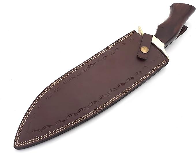 Nooraki Handcrafted D2 Steel Fixed Blade Bowie Knife with Rosewood Handle and Brass Guard, Leather Sheath Included, Ideal for Camping, Hunting, and Everyday Carry - 15.5" Length N368