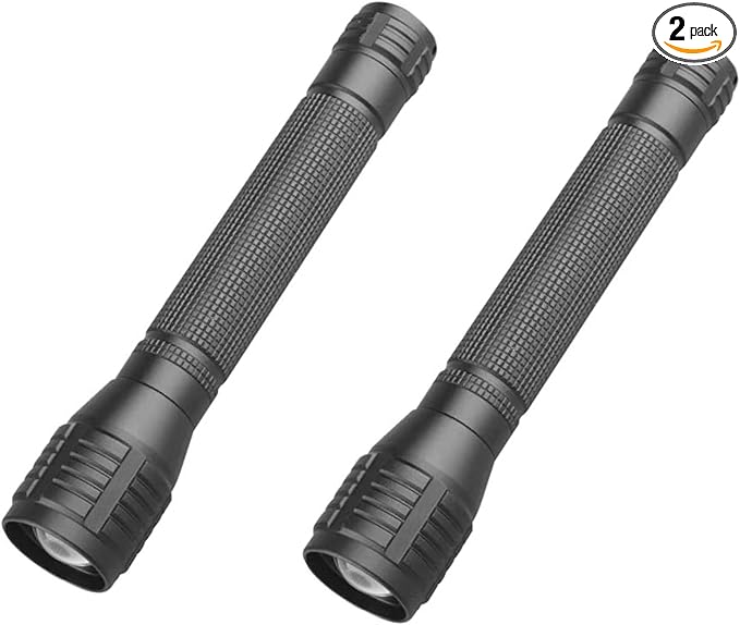 High Lumens Zoomable LED Flashlight, 3 Modes, AA Battery Powered ??Powerful for Camping, Outdoor, and Emergency Use,2-Pack
