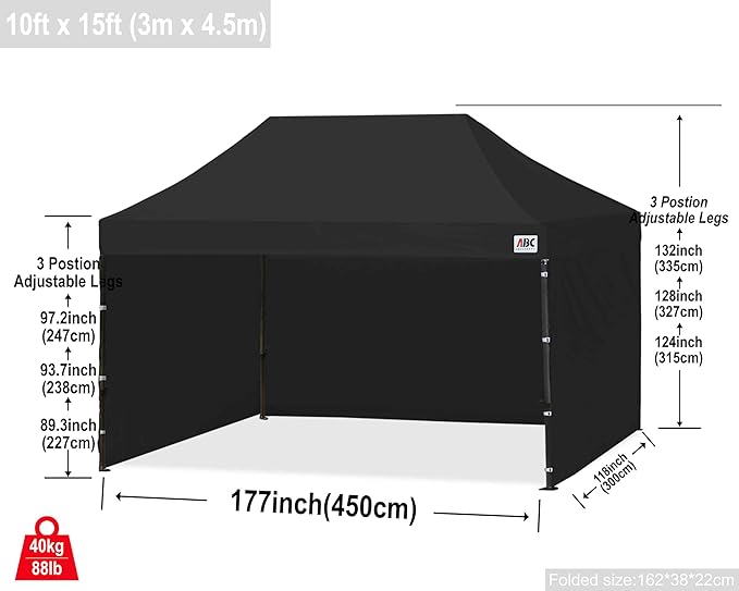 ABCCANOPY Heavy Duty Easy Pop up Canopy Tent with Sidewalls 10x15, Black