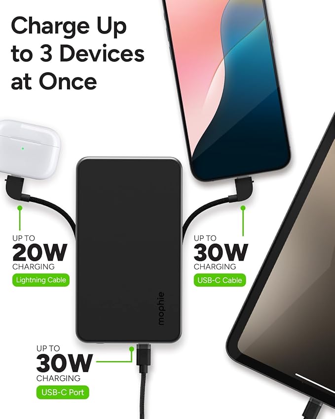 Mophie Powerstation Plus Ultra 10,000mAh Power Bank - Integrated USB-C and Lightning Cables and Foldable Wall Prongs ??Fast Charging for Smartphones, Tablets, and More
